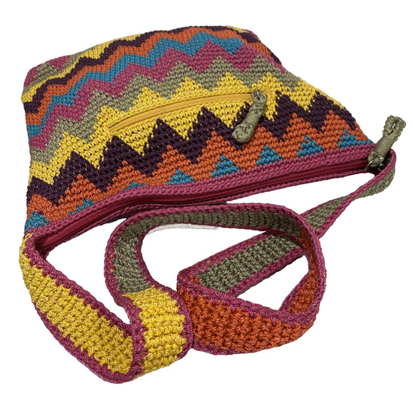Vintage The Sak Shoulderbag Purse Crossbody Crochet Multicolor Single Strap - Picture 11 of 14